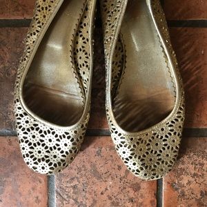 Perforated Leather Gold Ballet Slippers! 🔥